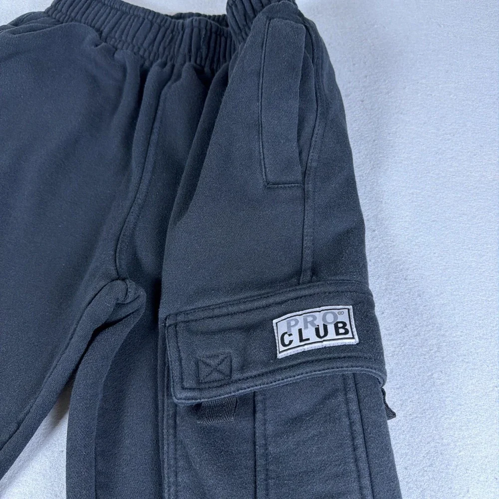 Pro Club Heavyweight Cargo Sweatpants Mens Small Black Baggy Pockets Loose Relax